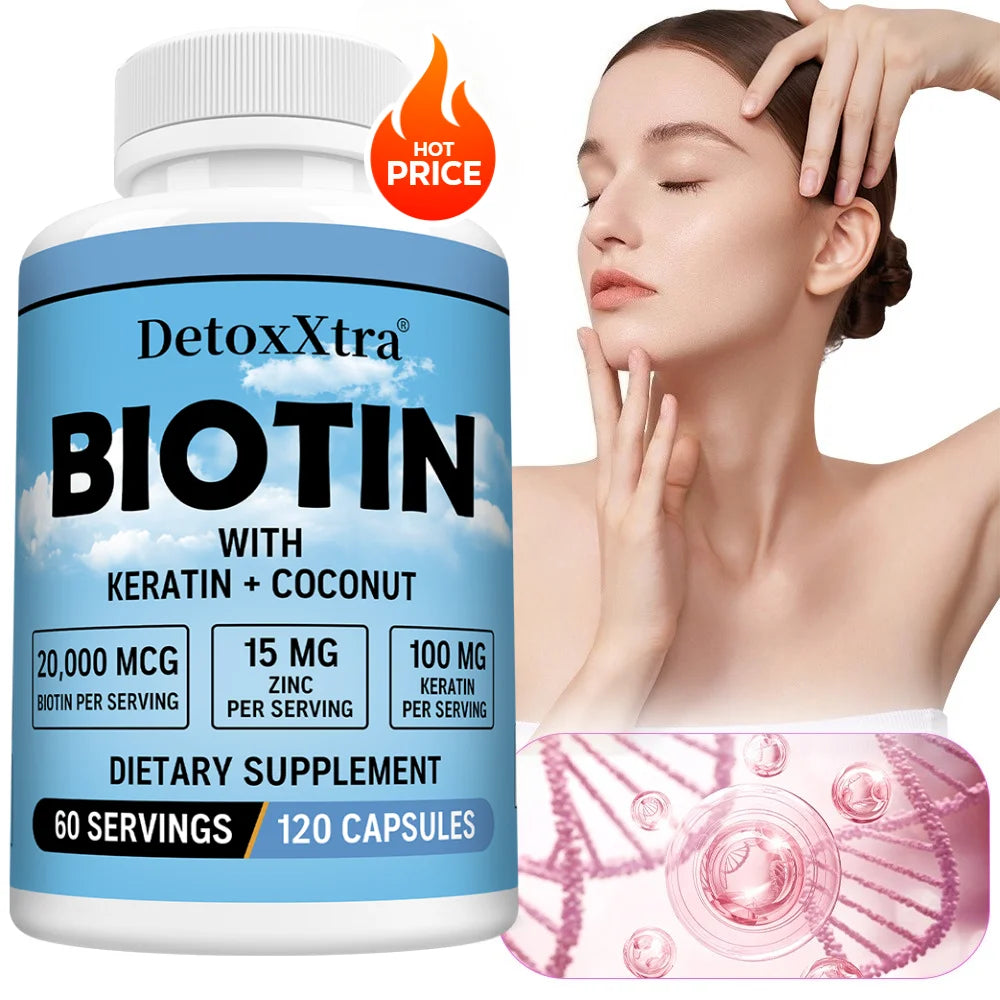 Biotin 20000mcg + Zinc + Keratin Capsules - Hair Growth, Strong Nails, Radiant Skin & Joint Support, Anti-aging Supplements