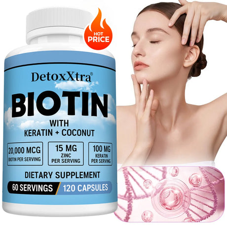 Biotin 20000mcg + Zinc + Keratin Capsules - Hair Growth, Strong Nails, Radiant Skin & Joint Support, Anti-aging Supplements