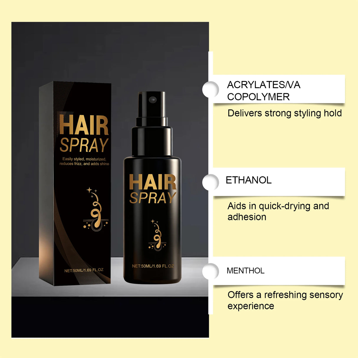 Hair Styling Spray Strong Hold Enhance Luster Non-greasy Quick-Dry Moisturizing Thickening Volumizing Natural Hair Holding Mist