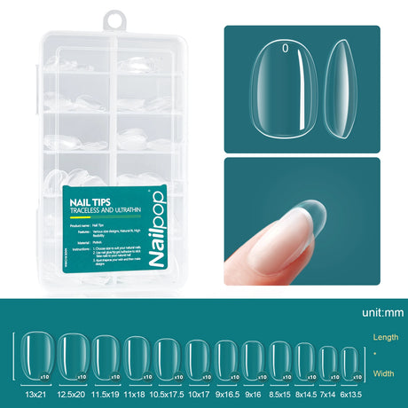 Nailpop 120pcs/box Gel X Nail Tips Medium Short Shape Almond/Square/Soft Gel Nail Tips False Nails Soak Off Easy Nail Extensions
