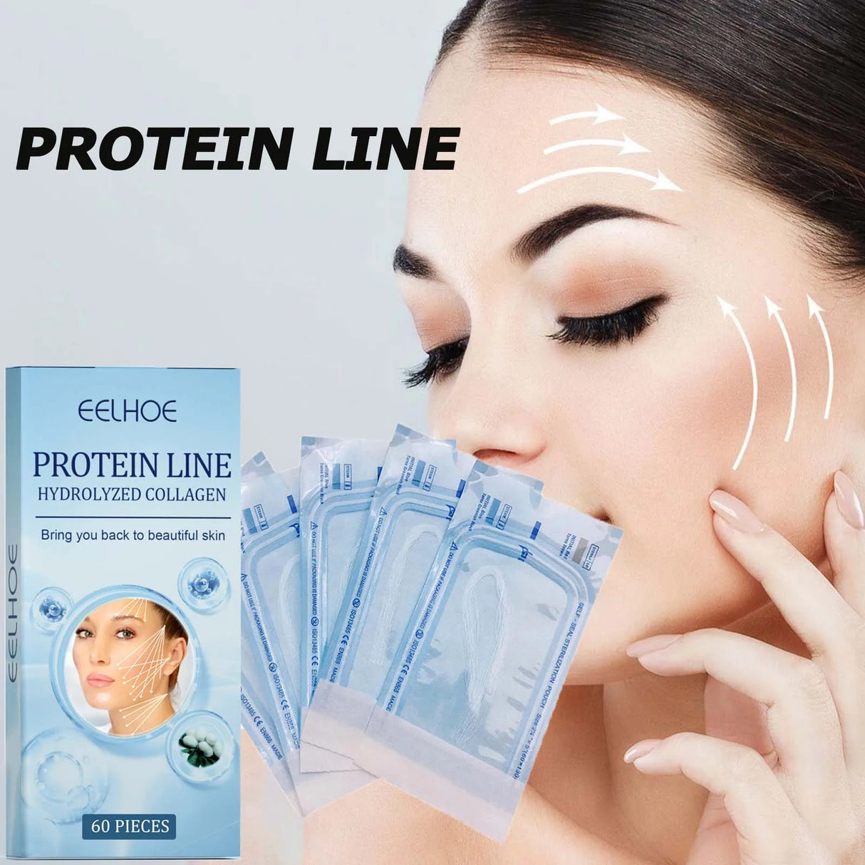 60Pcs Gold Protein Line Fade Wrinkle Firming Facial No Needle Absorbable Smoothing Hydrolyzed Collagen Thread Serum