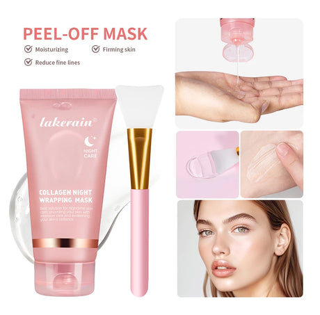 Collagen Overnight Wrapping Peel Off Facial Mask Set Korean Collagen Night Wrapping Mask Deeply Hydrates Night Care Mask Cream