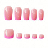 24Pcs French Pink Square Press On Nails Combo For Fingernail And Toenail Removable Reusable Women Daily Party DIY Manicure Supply