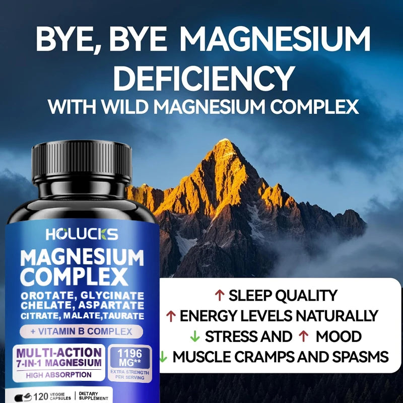 Magnesium Complex Capsules, Support Energy, Bone Strength, Restful Deep Sleep, Brain Health & Anxiety Relief