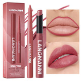 2Pcs/Set Matte Lipstick Lip Liner Pencil Non-Stick Cup Long-Lasting Velvet Red Lipstick Pen Smooth Lipliner Waterproof Makeup