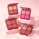 4 Shades Blush Palette Matte & Shimmer Two Textures Rich Pigment Long-wear Soft Blur Finishing Compact Blush Daily Cheek Makeup