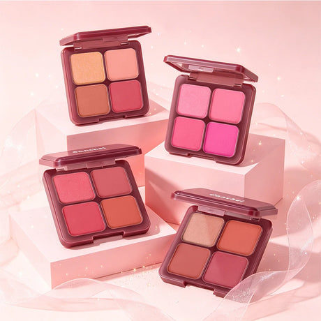 4 Shades Blush Palette Matte & Shimmer Two Textures Rich Pigment Long-wear Soft Blur Finishing Compact Blush Daily Cheek Makeup