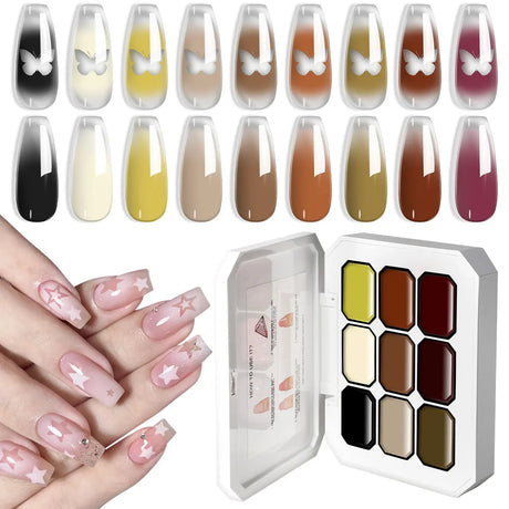 LIMEGIRL 9 Color Gradient Painting Gel Nail Art Design DIY Solid Gel Nail Polish Quickly Carved Petal Nail Painting Gel