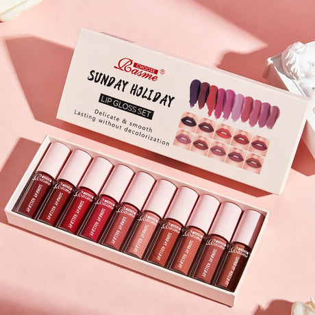 10 Color Mouth Red Lip Glaze Makeup Set, Exquisite, Practical, Portable Lipgloss Lipstick Set Valentine's Day gift