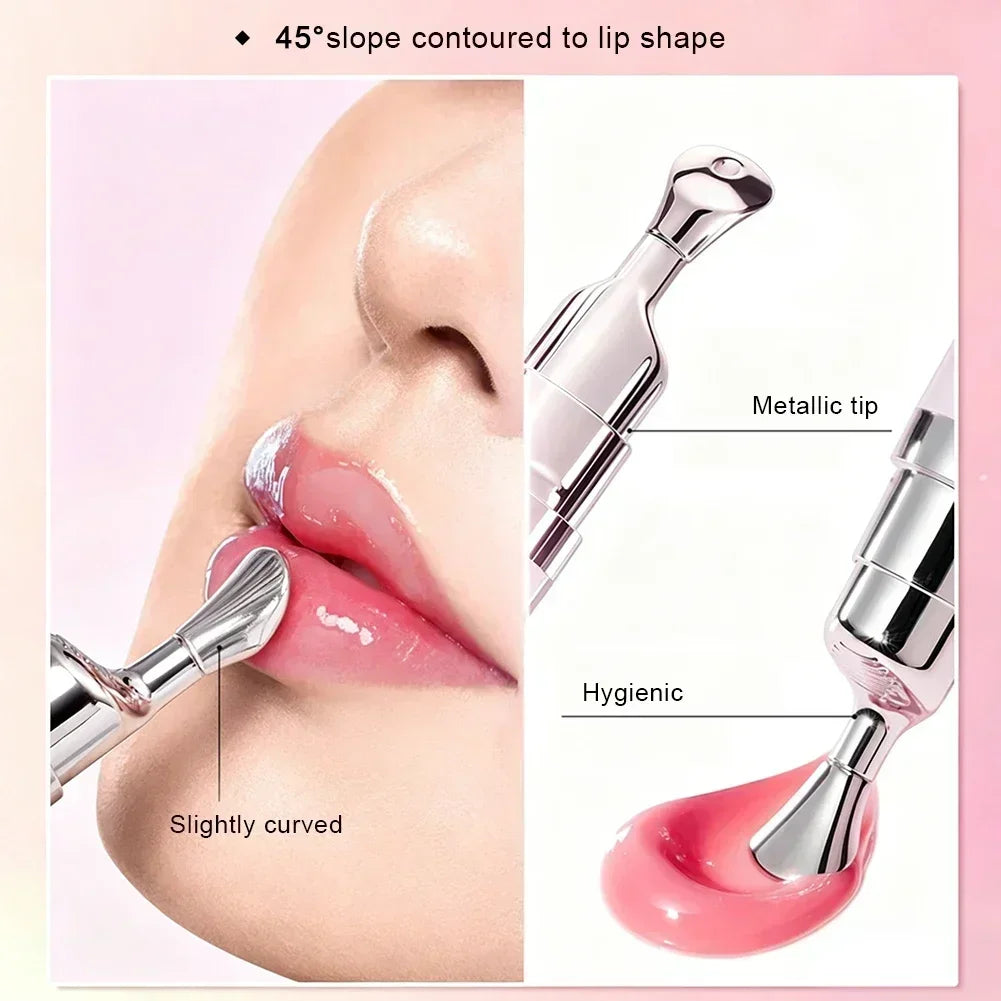 Lip Repair Plumping Lip Gloss, Metal Massage Wand Hydrating Mirror Glass Lip Oil, Waterproof Non-sticky Shiny Lip Tint
