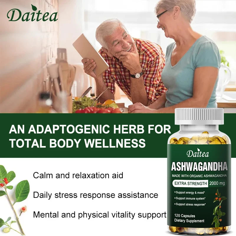 Daitea Organic Ashwagandha Extract Capsules 2000mg for Mood, Sleep, Energy Support - Antioxidant Supplement