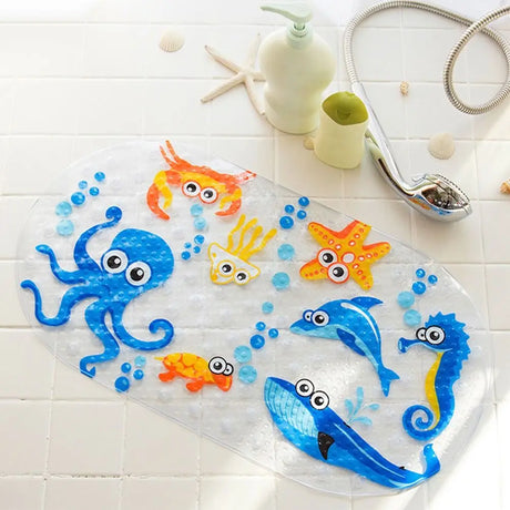 Soft Cartoon PVC Kids Anti Slip Bath Mat Non Skid Safety With Sucker Shower Mat Massage Bathtub Mats Pad