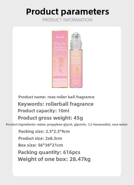 Women‘s Rose Perfume Rollerball, Light & Elegant Scent, Long Lasting & Portable for Day & Date, Fresh Natural Fragrance Gift
