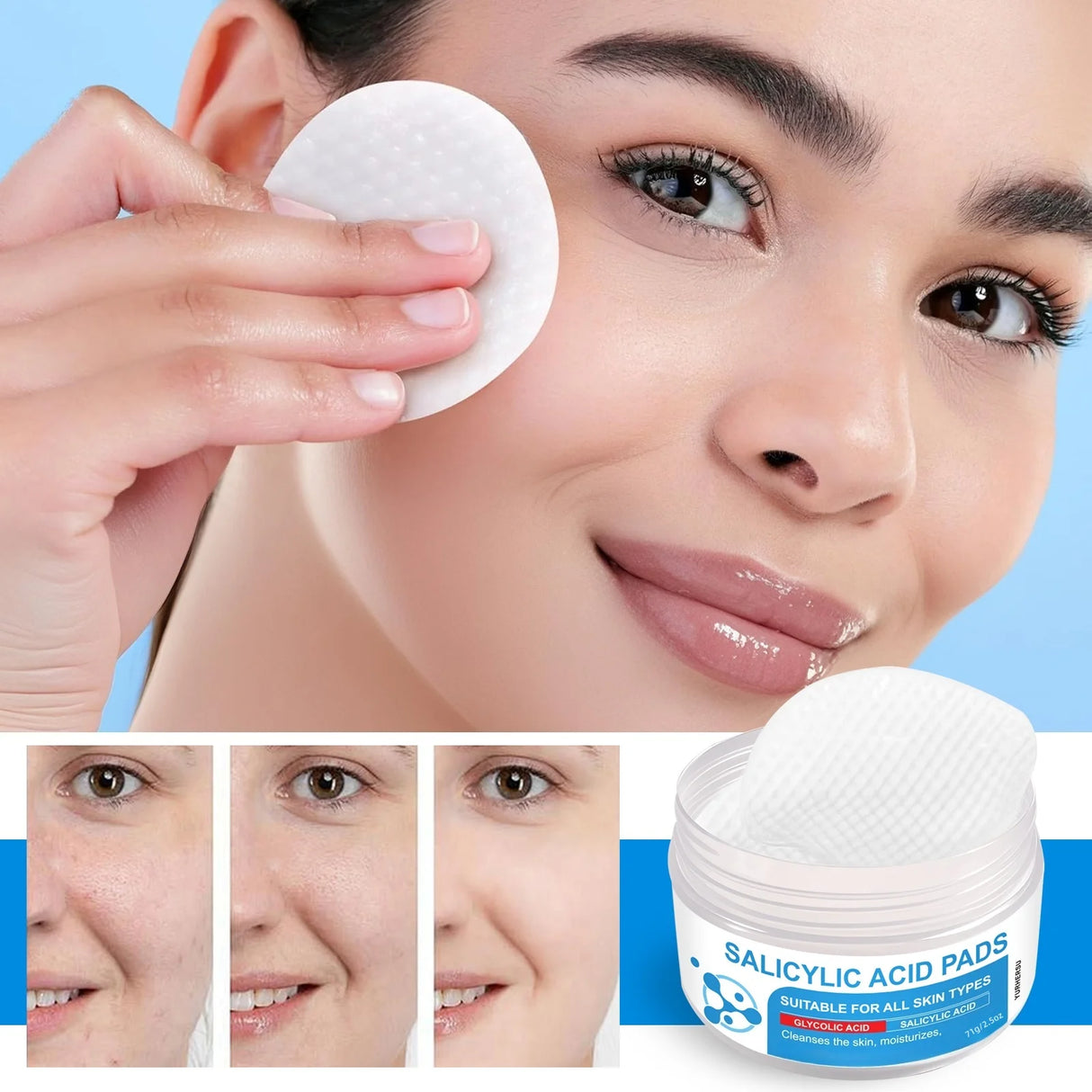 Disposable Salicylic Acid Facial Cleansing Cotton Pads Double Sided Exfoliating Wipes Oil Balancing Skin Care Pads Lightweight Portable Face Cleanser Sheets For Daily Morning Night Skincare