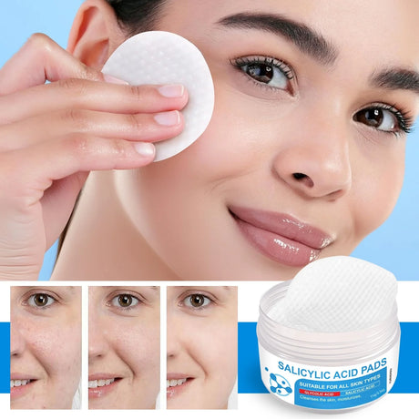 Disposable Salicylic Acid Facial Cleansing Cotton Pads Double Sided Exfoliating Wipes Oil Balancing Skin Care Pads Lightweight Portable Face Cleanser Sheets For Daily Morning Night Skincare