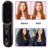 USB Charging Portable Hair Straightener Brush, Cordless Straightening Comb LED Display & Ceramic Coating, Ionic Technology