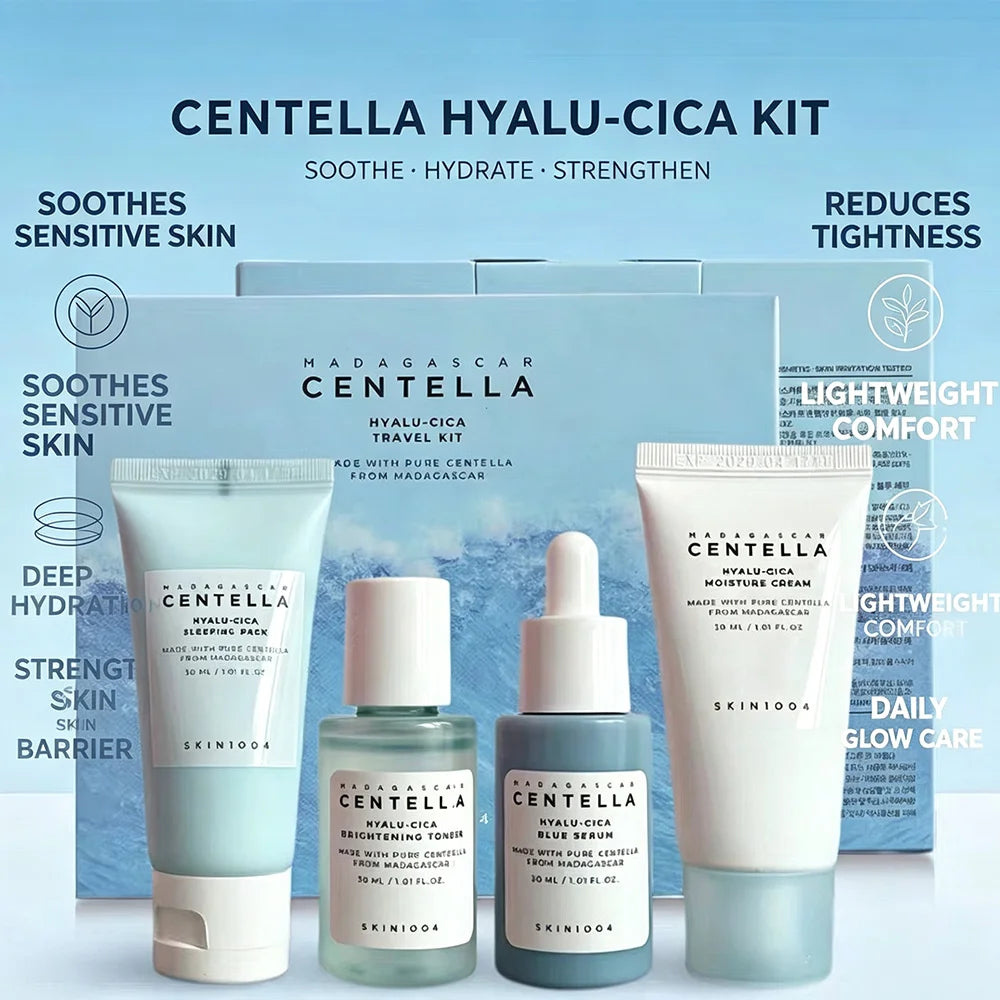 SKIN1004 Madagascar Centella Travel Kit, Mini Soothing Repair Hydrating Skincare Set For Sensitive Dry Skin Daily Travel Gift