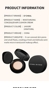 OCHEAL BB Cream Air Cushion Full Coverage Waterproof Long-lasting Concealer Cushion Compact Face Makeup Foundation CC Cream