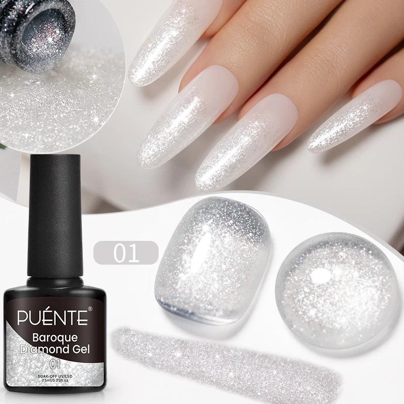 PUENTE 7.5ML Nude Shade Moonlight Cat Magnetic Gel Nail Polish Ultra-Bright Cat Eye Soak Off UV Semi-Permanent Varnish Manicure