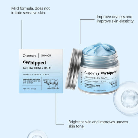 Copper Peptides GHK-Cu Beef Tallow for Skin: Blue Balm Manuka Honey Face and Body Moisturizer for Mature, Dry & Sensitive Skin
