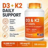 D3 K2 MK-7 Vitamin Supplement Capsules with Magnesium Zinc B6 and MCT Powder, 120 Count, Adult Daily Wellness Support
