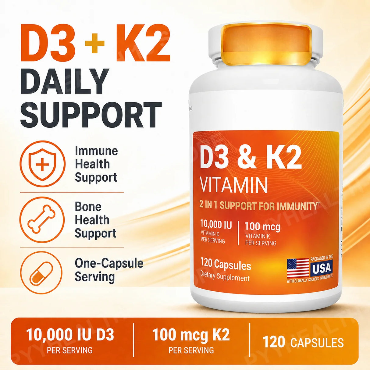 D3 K2 MK-7 Vitamin Supplement Capsules with Magnesium Zinc B6 and MCT Powder, 120 Count, Adult Daily Wellness Support