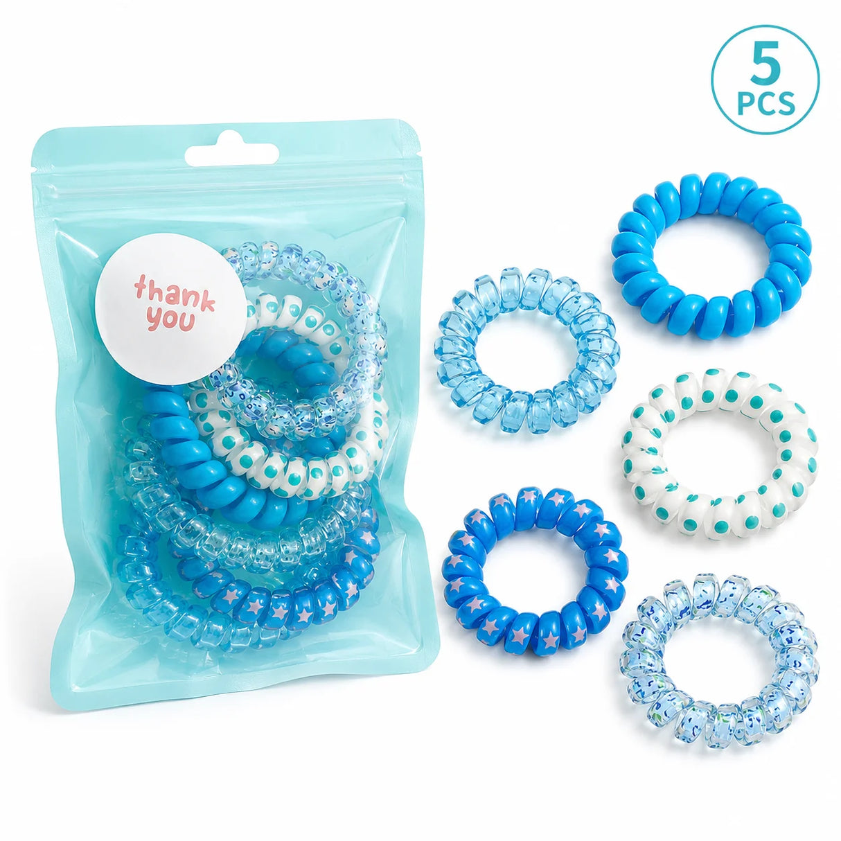 1 Pack 5 Pcs Pink Spiral Hair Ties for Women and Girls, Coil Ponytail Holders in Gift Pouch, Soft Stretch Hair Accessories for Daily Wear