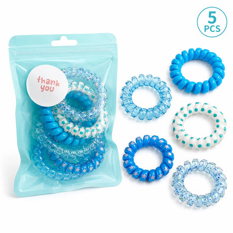 1 Pack 5 Pcs Pink Spiral Hair Ties for Women and Girls, Coil Ponytail Holders in Gift Pouch, Soft Stretch Hair Accessories for Daily Wear