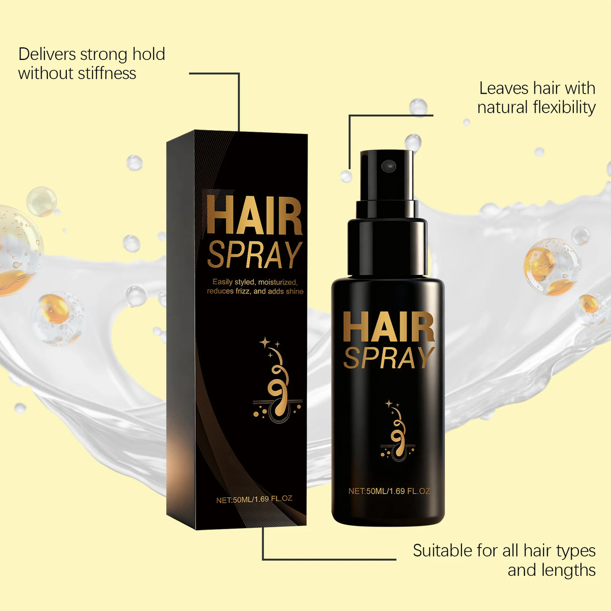 Hair Styling Spray Strong Hold Enhance Luster Non-greasy Quick-Dry Moisturizing Thickening Volumizing Natural Hair Holding Mist