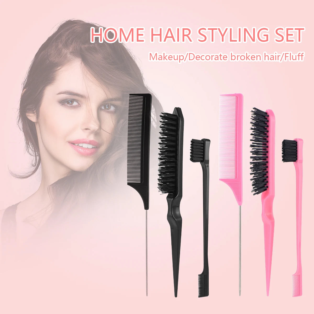 4Pc Boar Bristle Slick Back Hair Brush Set For Sleek Ponytail Bun Smoothing Baby Hairs,Flyaways,Edge Control Backcombing Teasing