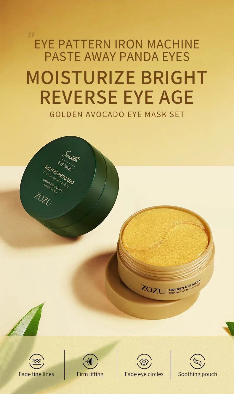 60pcs/120pcs Avocado Golden Collagen Eye Mask Anti Dark Circles Removal Eye Bags Moisturizing Firming Eye Patches Skin Care