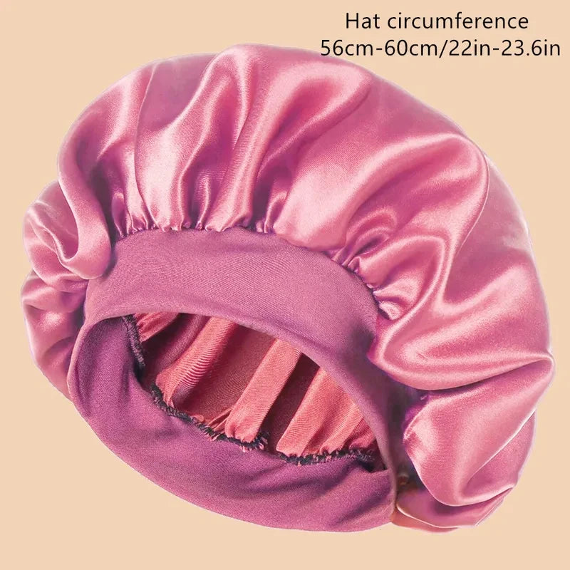 1Pc Women Wide Brim Satin Bonnet, Solid Color Waterproof Shower Cap Soft Silk Hair Protection Hat