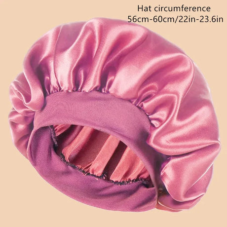1Pc Women Wide Brim Satin Bonnet, Solid Color Waterproof Shower Cap Soft Silk Hair Protection Hat