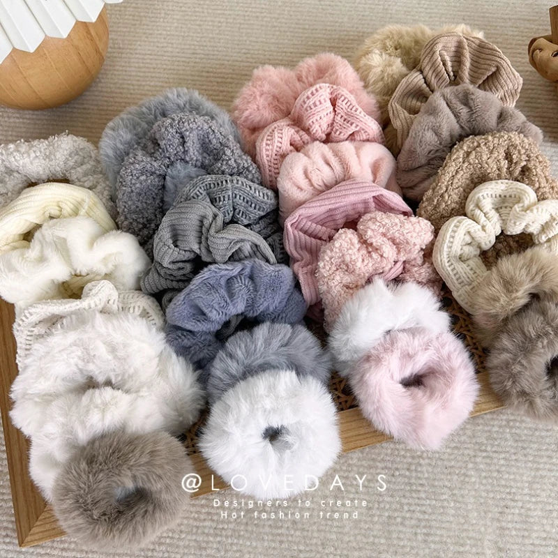 7/Pcs/Set Hair Rope Autumn Winter Furry Head Rope Headband for Woman Girls Fashion Sweet Hair band Tie Ponytail Rubber Band Gift