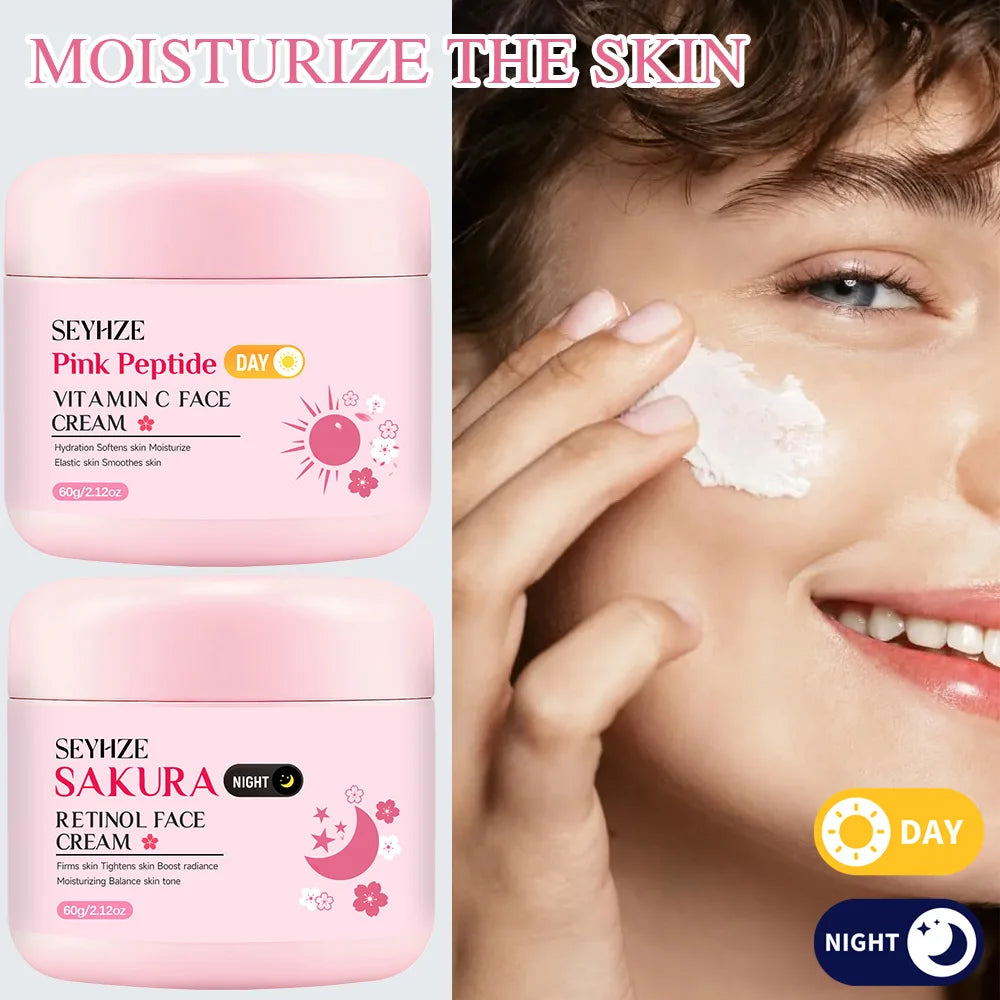SEYHZE Sakura Day And Night Cream Rich in Retinol + Vitamin C/E Hyaluronic Acid Firming Skin 48H Hydration Brightening Uniform L