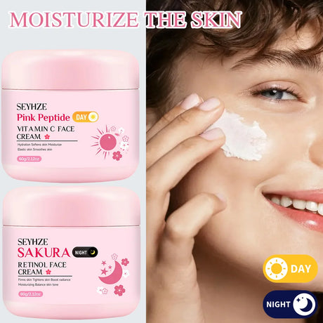 SEYHZE Sakura Day And Night Cream Rich in Retinol + Vitamin C/E Hyaluronic Acid Firming Skin 48H Hydration Brightening Uniform L