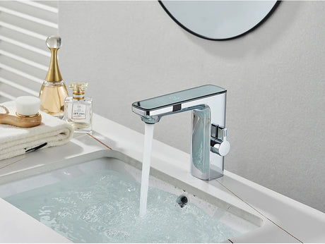 White Smart Sensor Basin Faucet Screen Digital Display Hot Cold Water Mixer Tap Touchless Vanity Sink Faucet For Bathroom