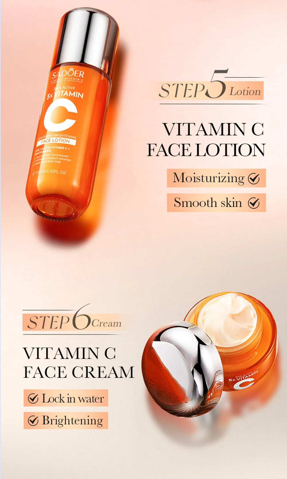 Vitamin C Skincare 6-Piece Gift Set Whitening Brightening Moisturizing And Firming – All In One A Perfect Holiday Christmas Gift