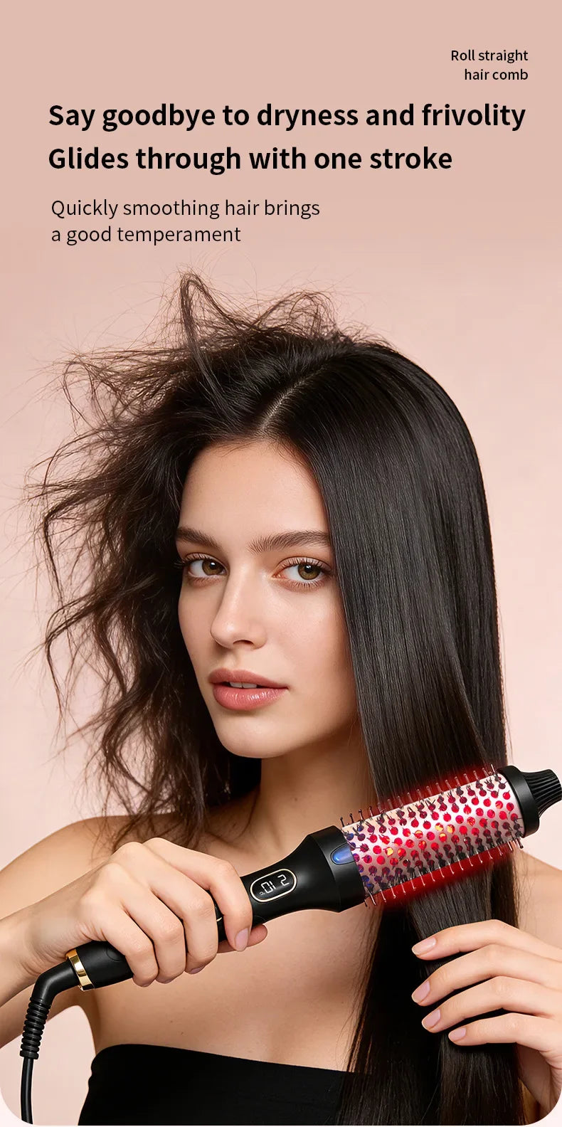 Fluffy Comb Straight Hair Curling and Straightening Dual Purpose Curling Brush PTC Heating Red Light Hair Care Curling Iron