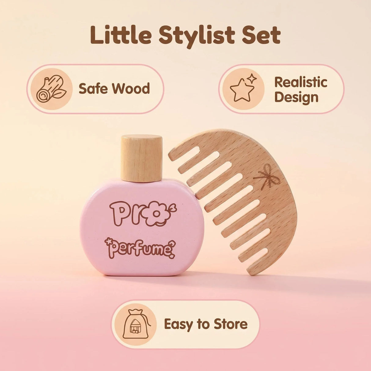 Kids' Pretend Makeup Toy Wooden Role‑play Dress‑up Vanity Gift Makeup Bag Set for Girls