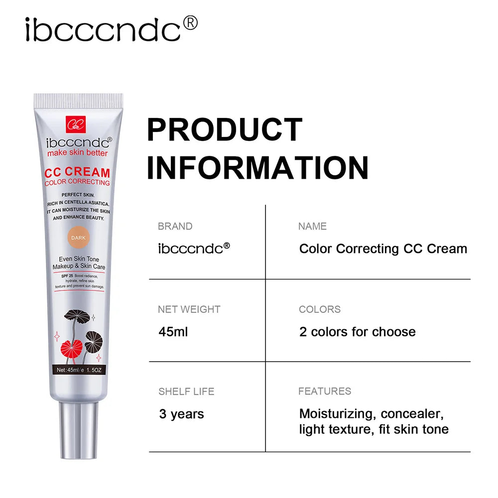 45ml Color Correcting CC Cream Facial Centella Asiatica Repair BB Cream Natural Concealer Whitening Liquid Foundation Cosmetics