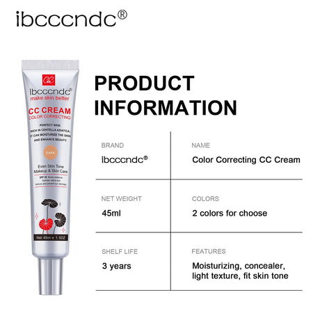 45ml Color Correcting CC Cream Facial Centella Asiatica Repair BB Cream Natural Concealer Whitening Liquid Foundation Cosmetics