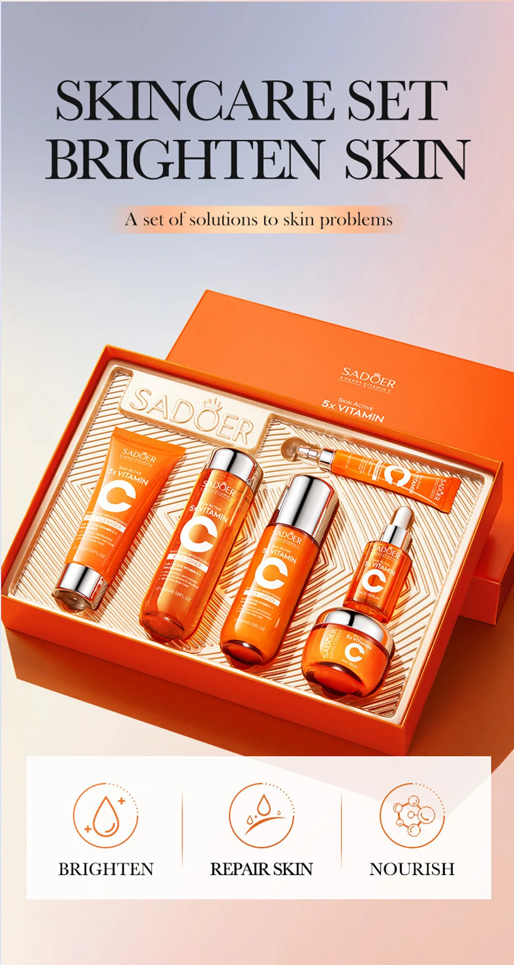 Vitamin C Skincare 6-Piece Gift Set Whitening Brightening Moisturizing And Firming – All In One A Perfect Holiday Christmas Gift