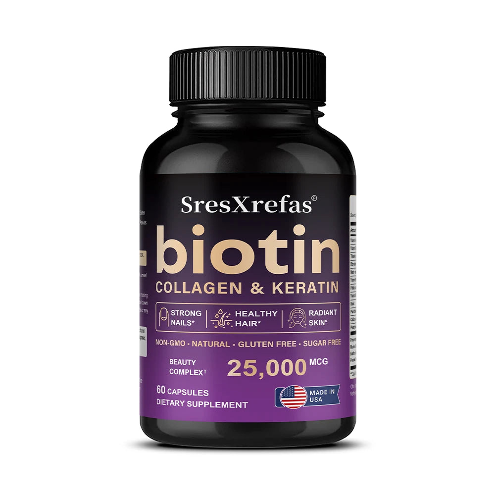 Biotin 25000mcg - Collagen Keratin Hyaluronic Acid Vitamins, Hair Skin Nails & Joint Support, Anti-aging Supplements Antioxidant