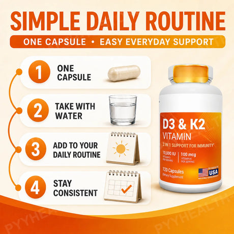 D3 K2 MK-7 Vitamin Supplement Capsules with Magnesium Zinc B6 and MCT Powder, 120 Count, Adult Daily Wellness Support