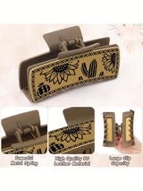 Western Leather Hair Claw Clips Sunflower Floral Square Claw Clips for Hairstyling Southwest Cow Print Cowhide Hair Accessories