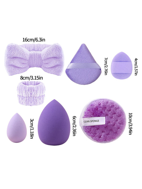 20PCS Purple Makeup&Skincare Tool Set,Mixed Makeup Sponges,Facial Cleansing Sponge,Headband&Wristbands,Flawless Base Makeup