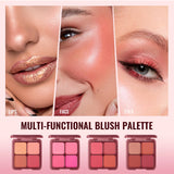 4 Shades Blush Palette Matte & Shimmer Two Textures Rich Pigment Long-wear Soft Blur Finishing Compact Blush Daily Cheek Makeup