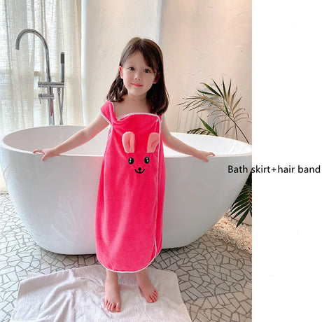 Children's bath towel, bathrobe, Wrap shower skirt Super soft children's absorbent beach towel suitable for 3-1 4year old girls