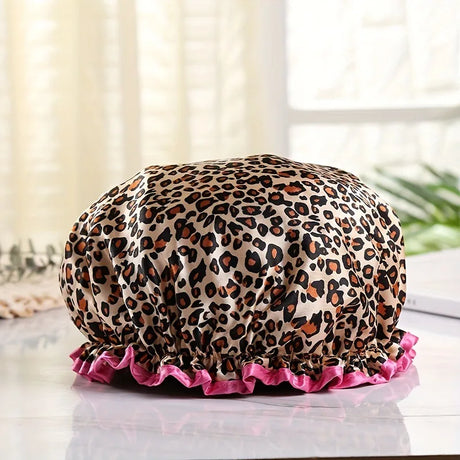 1Pc Fashionable Printed Doublelayer Waterproof Shower Cap,a Must-have for Bathrooms,with Diverse Hair Care and Waterproof Styles
